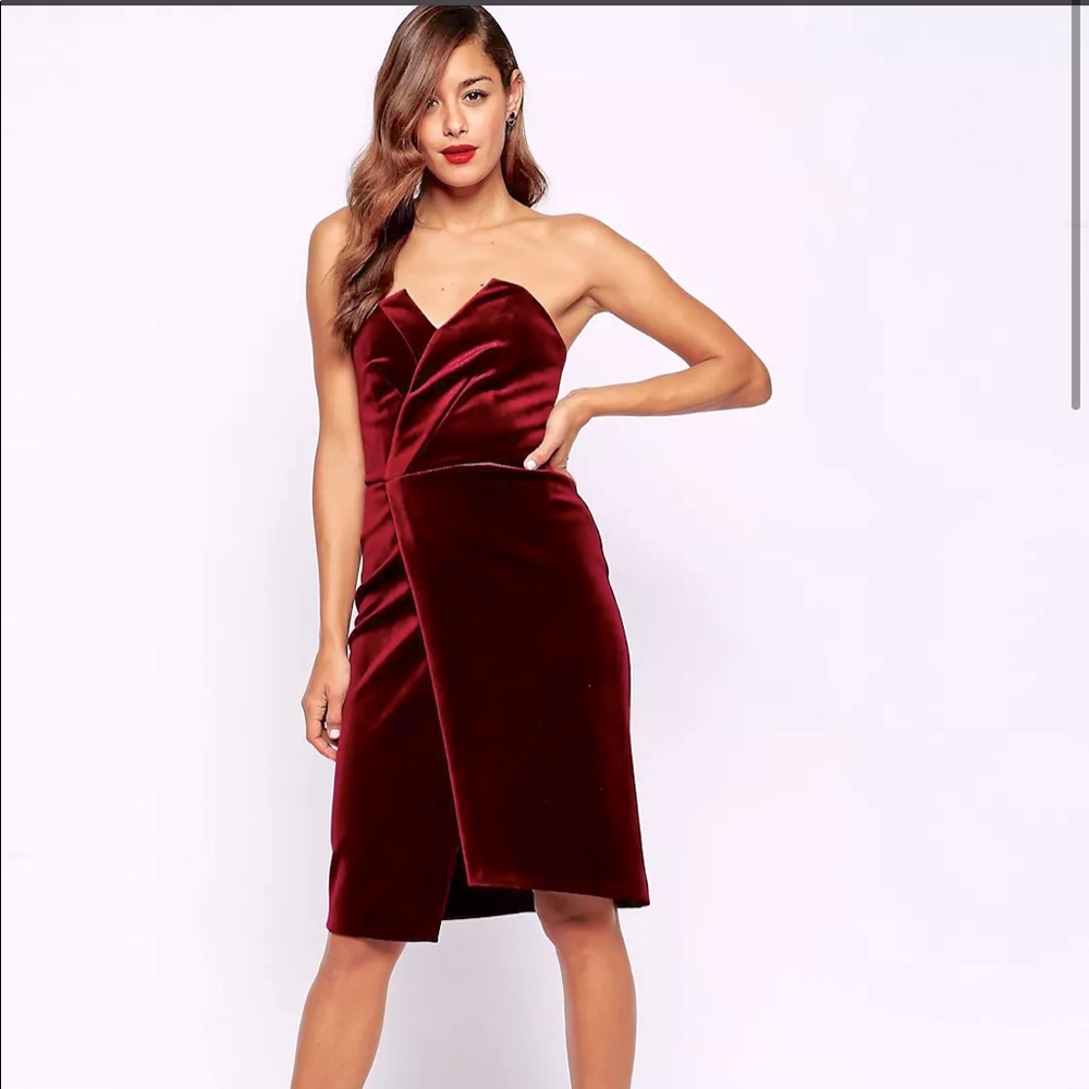 ASOS | Velvet Asymmetric Bandeau Midi Dress
